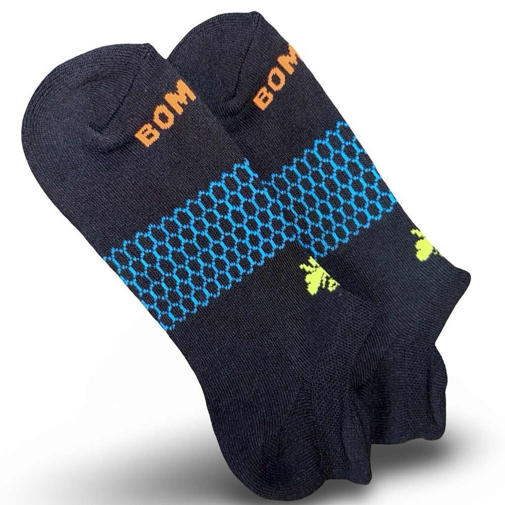 Bombas Ankle Socks Sz M 4 Pair Pack Black Honeycomb Unisex W 8-10.5 M 6-9 NEW